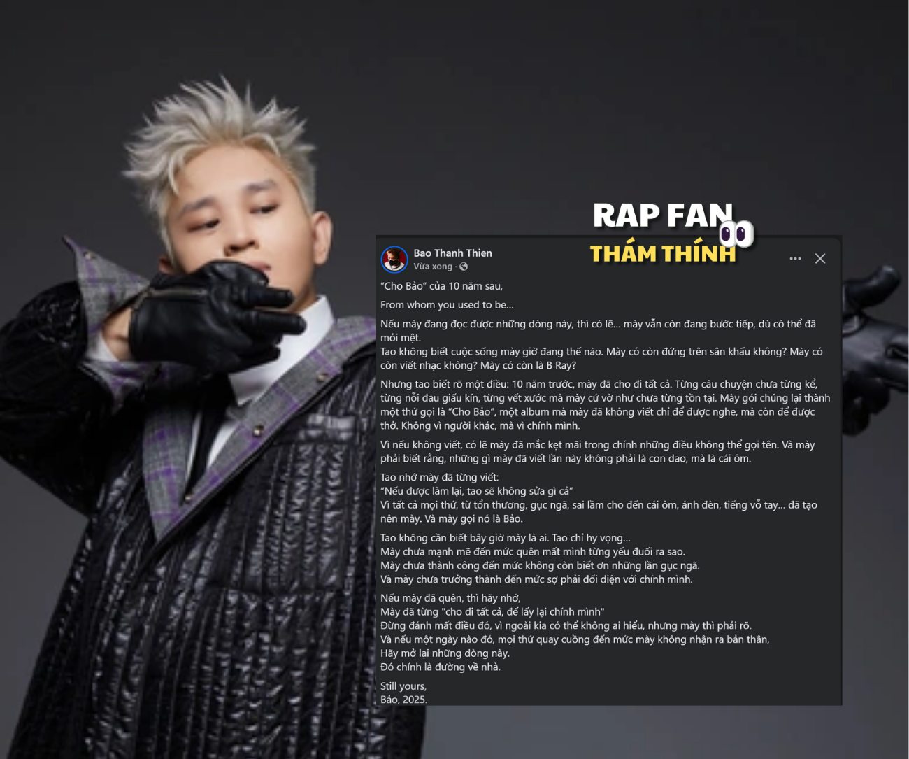 Rap - B RAY BẤT NGỜ VIẾT TÂM THƯ CHO CHÍNH MÌNH 10 NĂM SAU: 