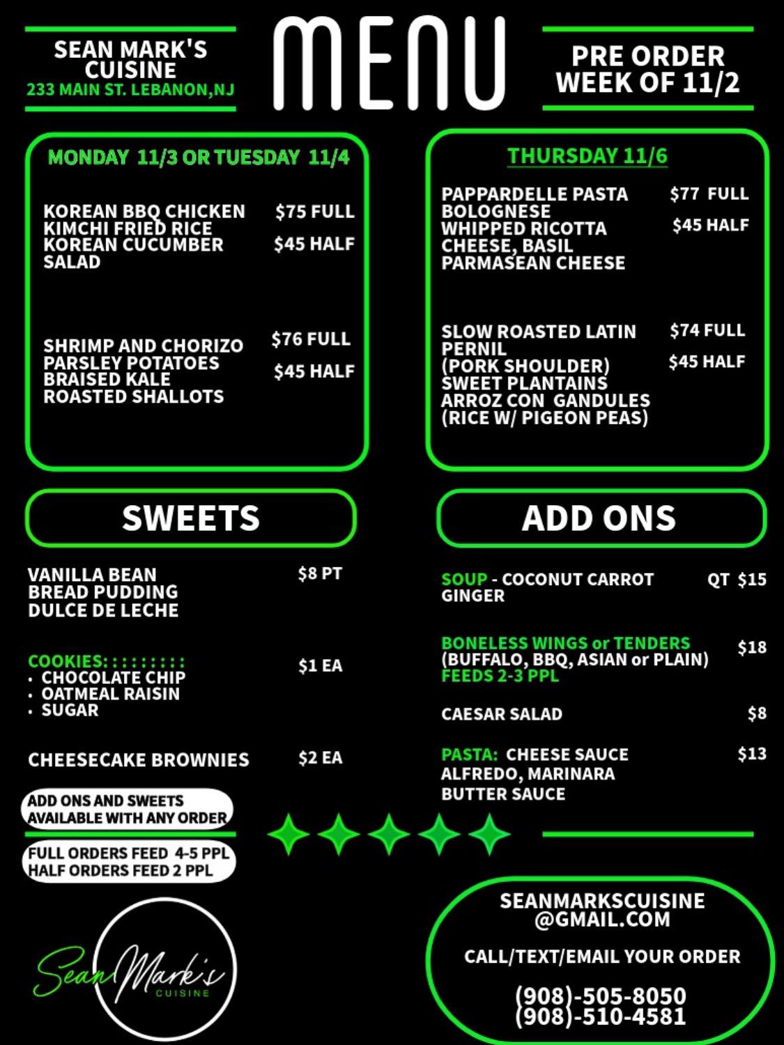 Sean - 📅 Next Weeks Pre Order Menu is LIVE — check out what’s cooking ...