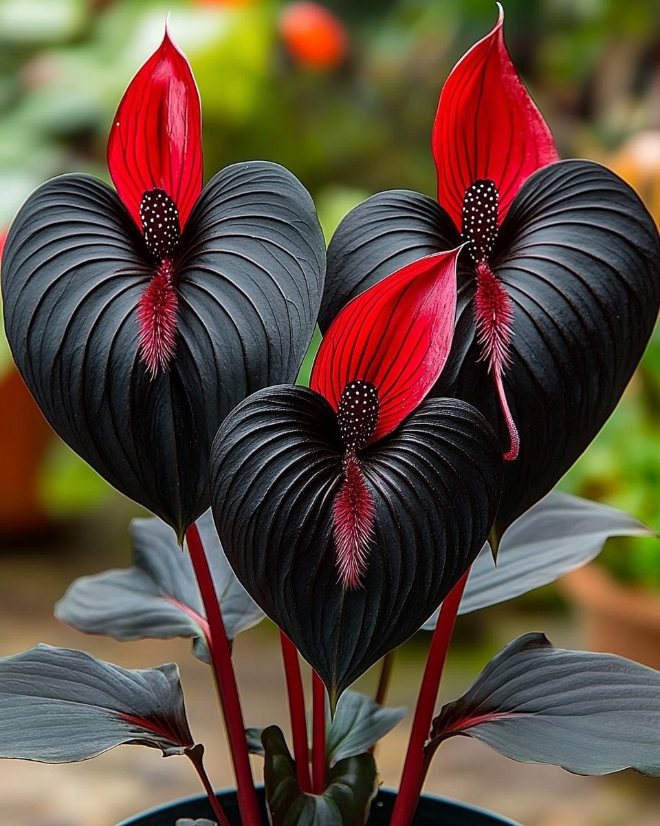 Exotic black bat flower plant in Florida zone 10a