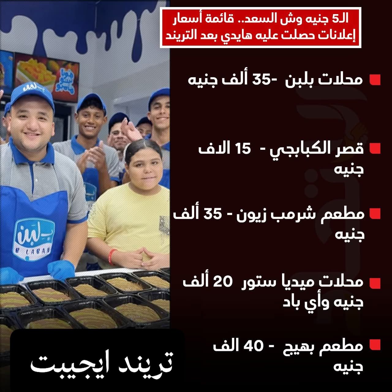 Trend - ⭕الـ5 جنيه وش السعد.. قائمة أسعار إعلانات حصلت عليه هايدي بعد ...