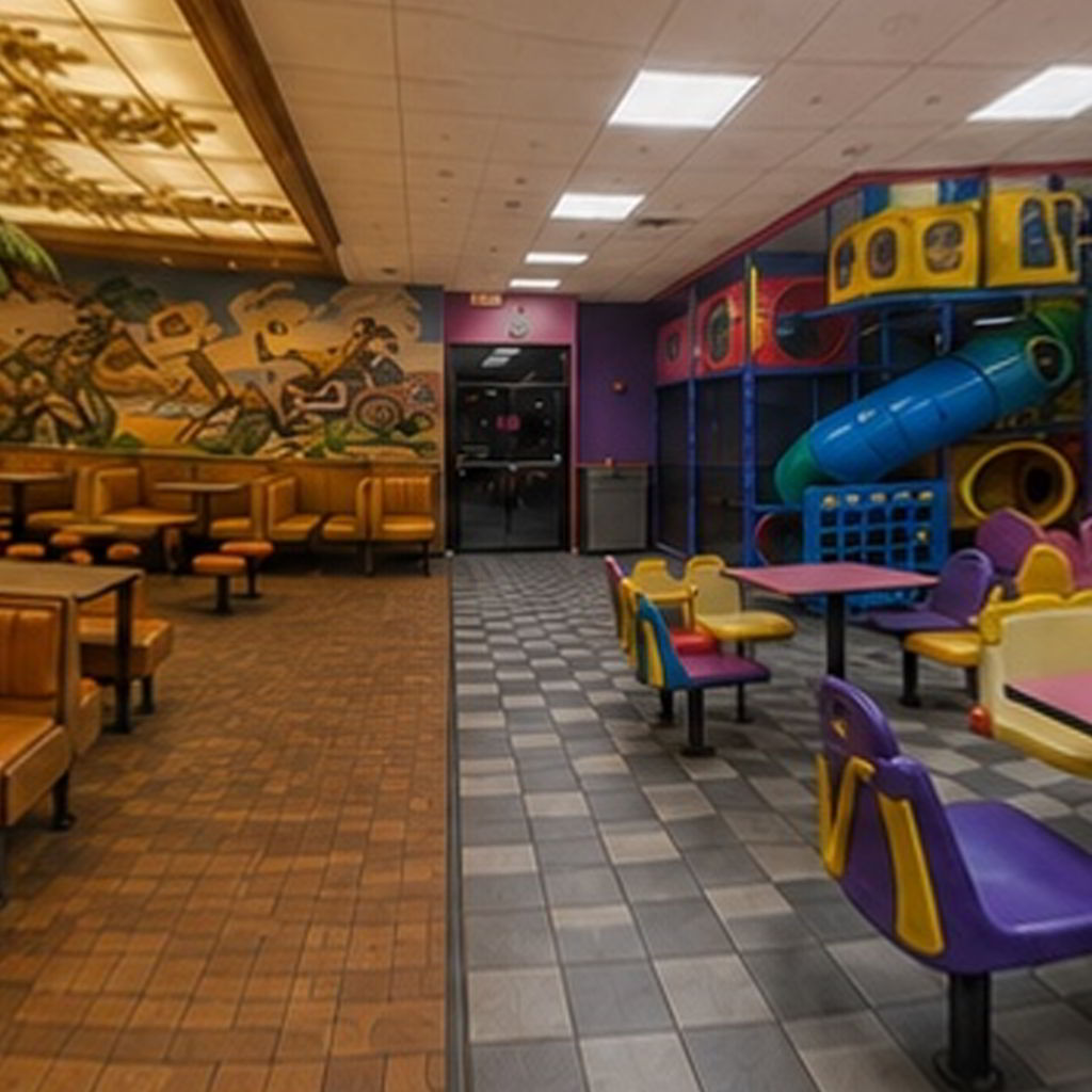McDonald's restaurant with 70s and 90s design elements