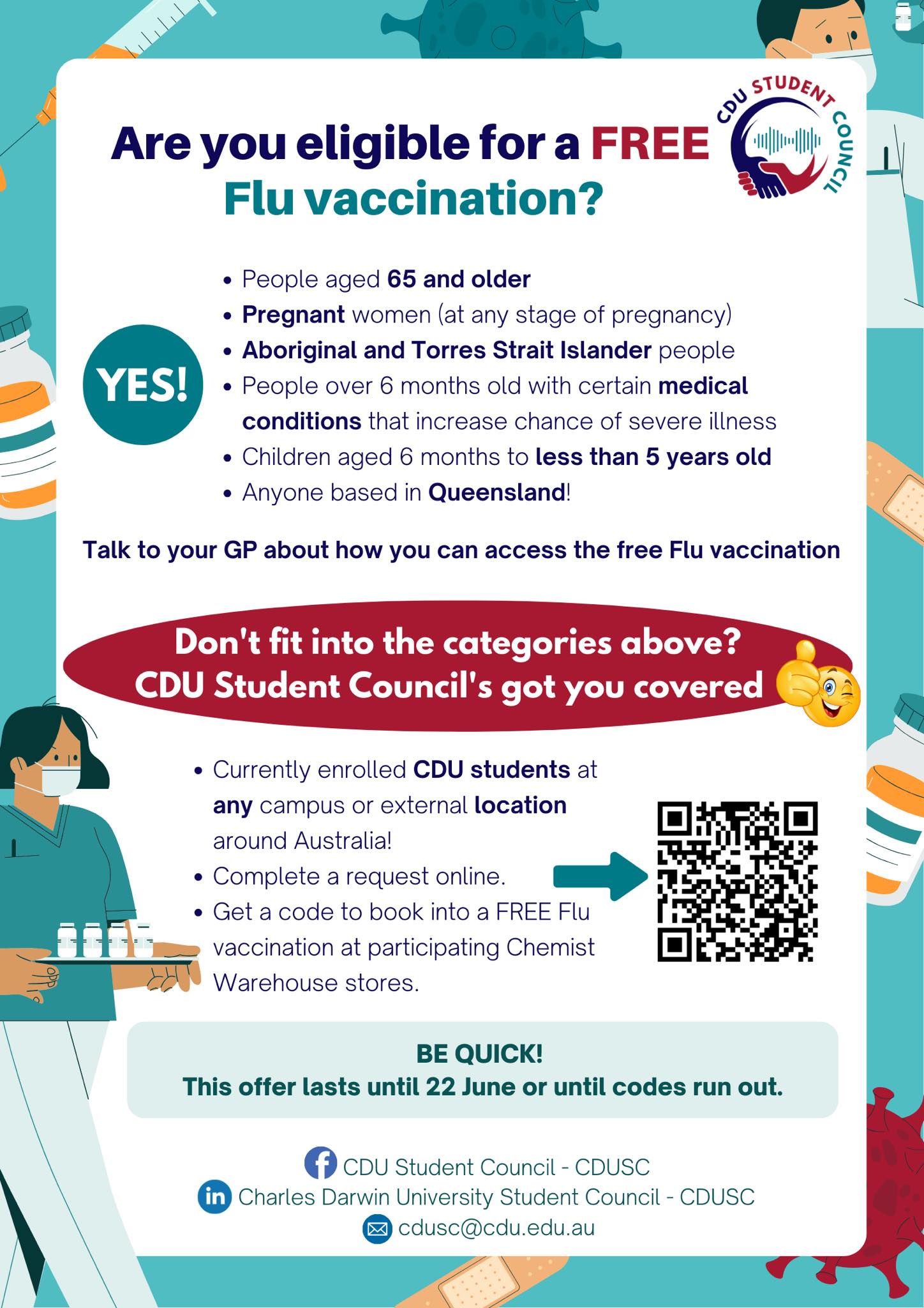 CDU - 🎉 FREE Flu Vaccinations for Charles Darwin University Students! 💉 ...