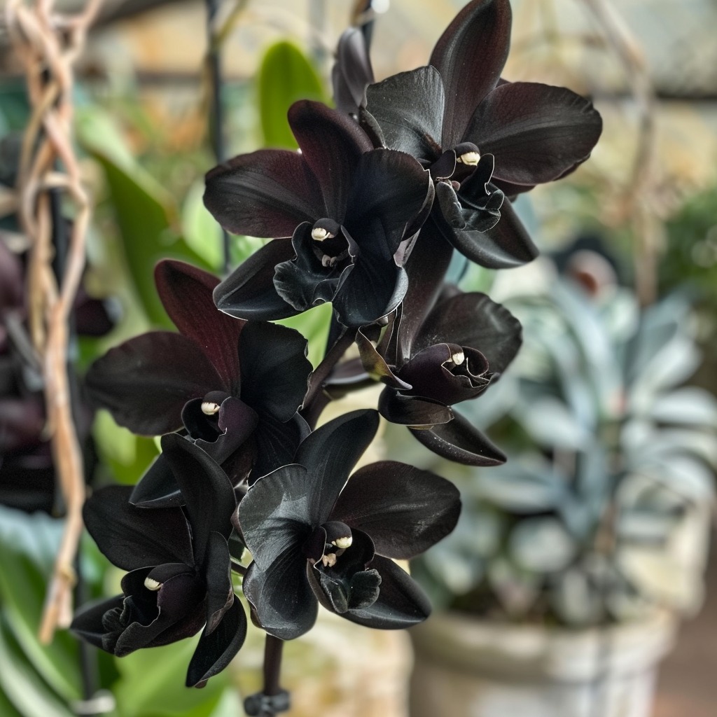 Billbergia 'Obi-Wan' plant with unique dark leaves and flowers