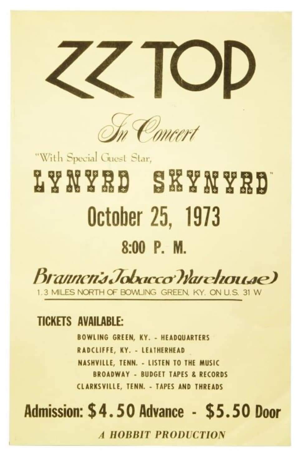 ZZ Top show poster from their July 30, 1974 show in Tulsa, OK at