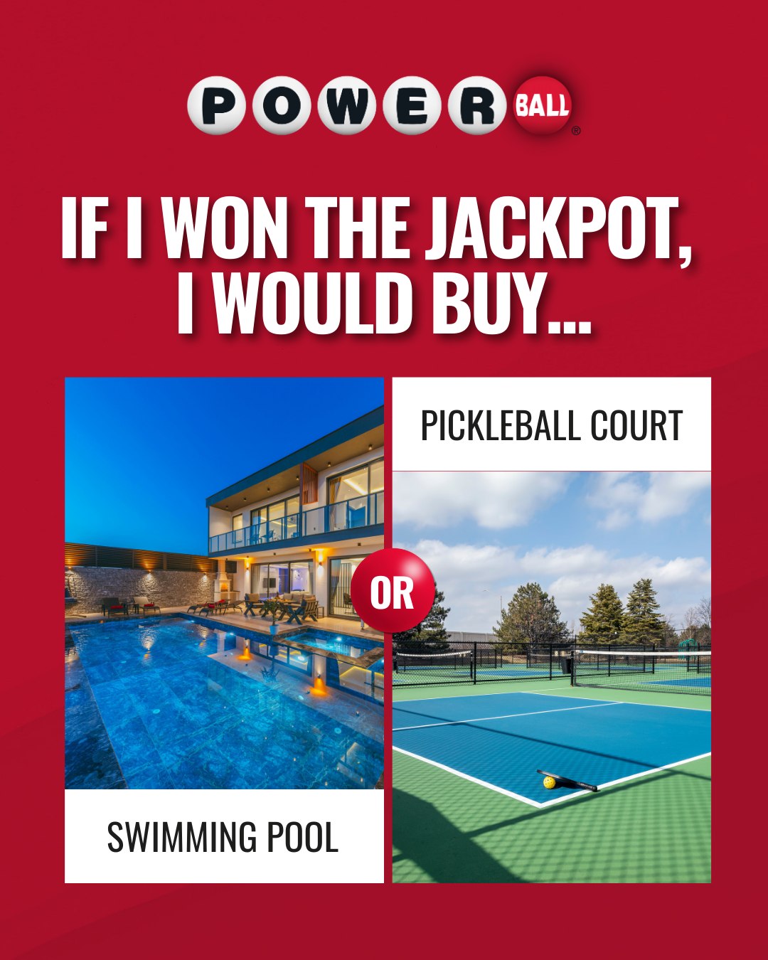 Powerball - A swimming pool 🏊 or a pickleball court🎾? Let us know which ...