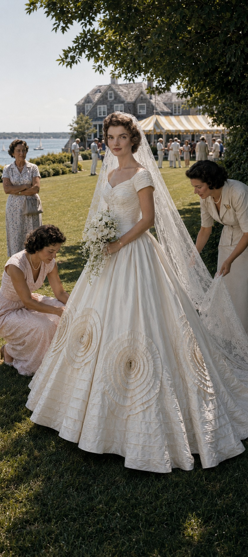 ivory silk taffeta wedding dress Ann Lowe designed Jackie Kennedy's 1953 gown related:hepasi-halter-dress-clear-sequin-maroon
