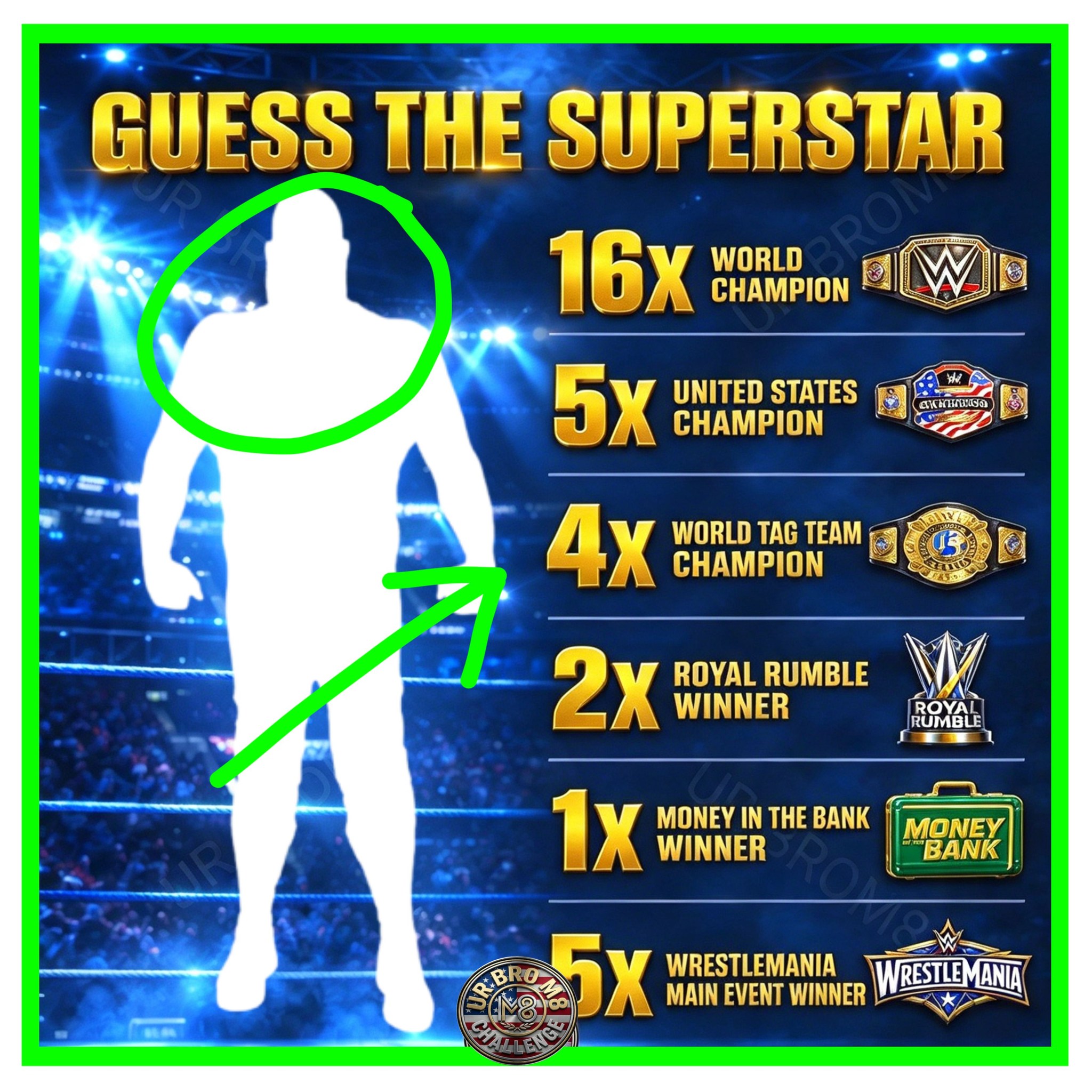 Who is the WWE legend hidden in this green circle? Look at those