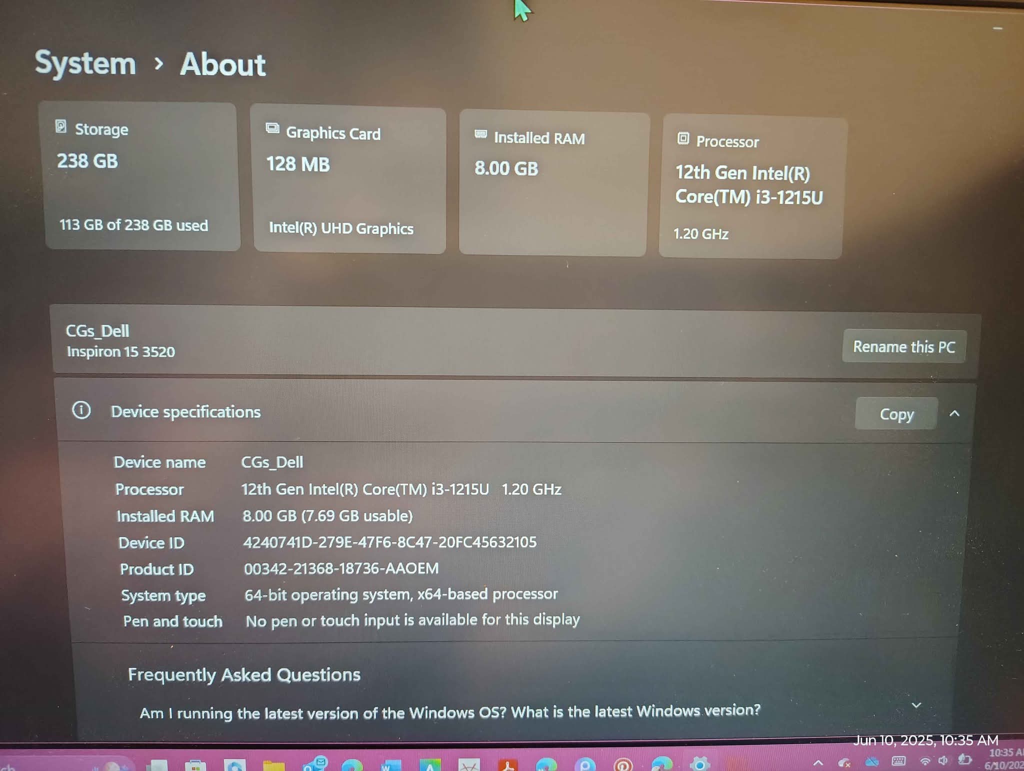 Dell Inspiron 3135 laptop for sale