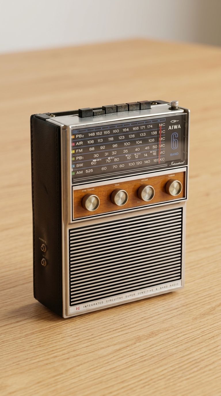 The Aiwa AR-555 is a vintage, pocket-sized AM receiver. It