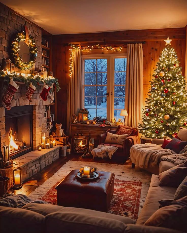 Christmas lights and fireplace warmth