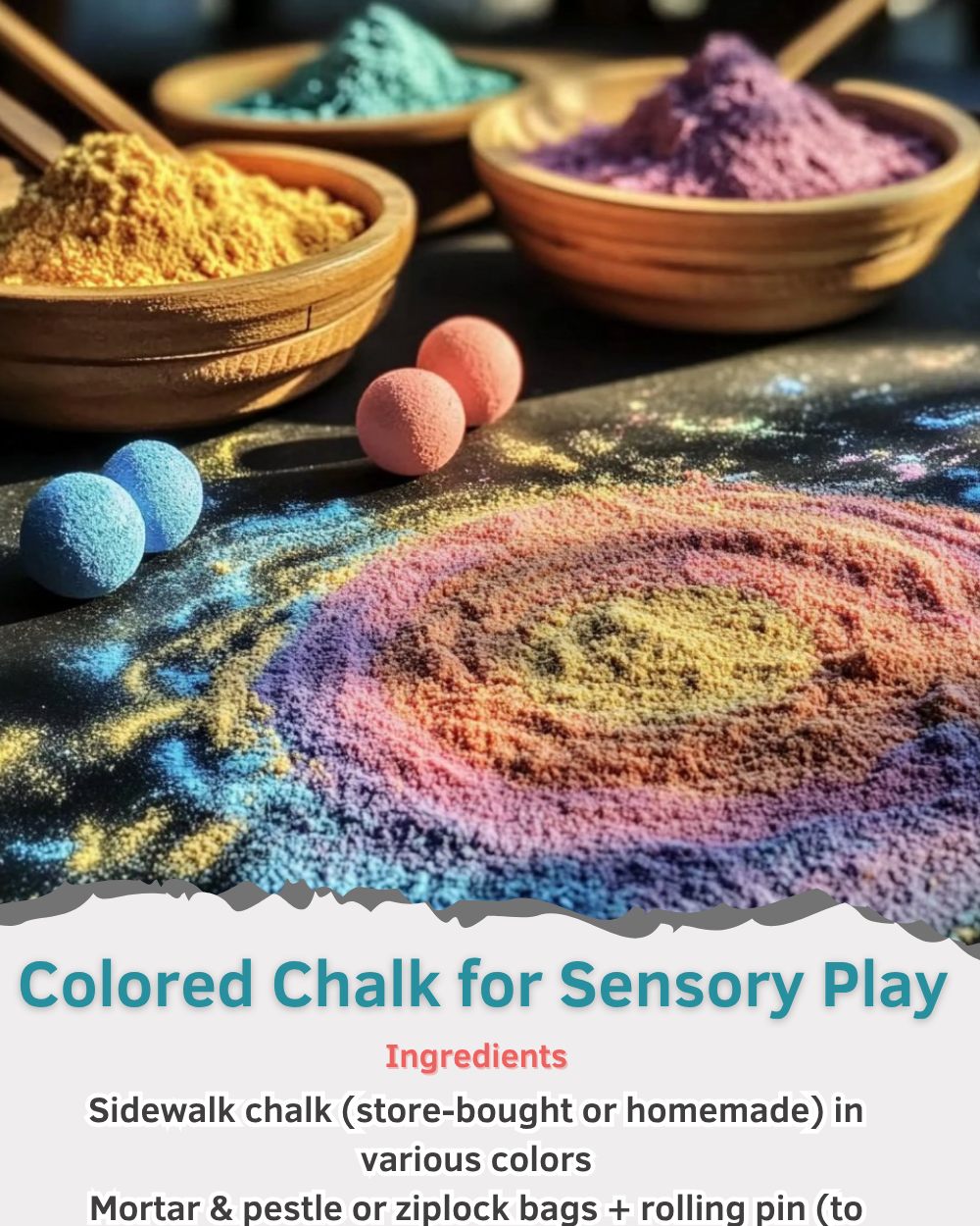 Homemade - Colored Chalk for Sensory Play Ingredients: - Sidewalk chalk ...
