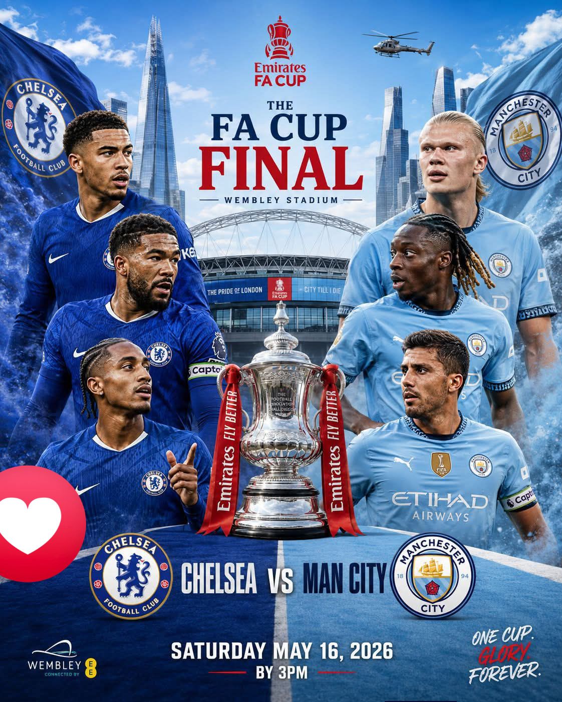 Man City vs Chelsea FA Cup final 2025/26 at Wembley Stadium
