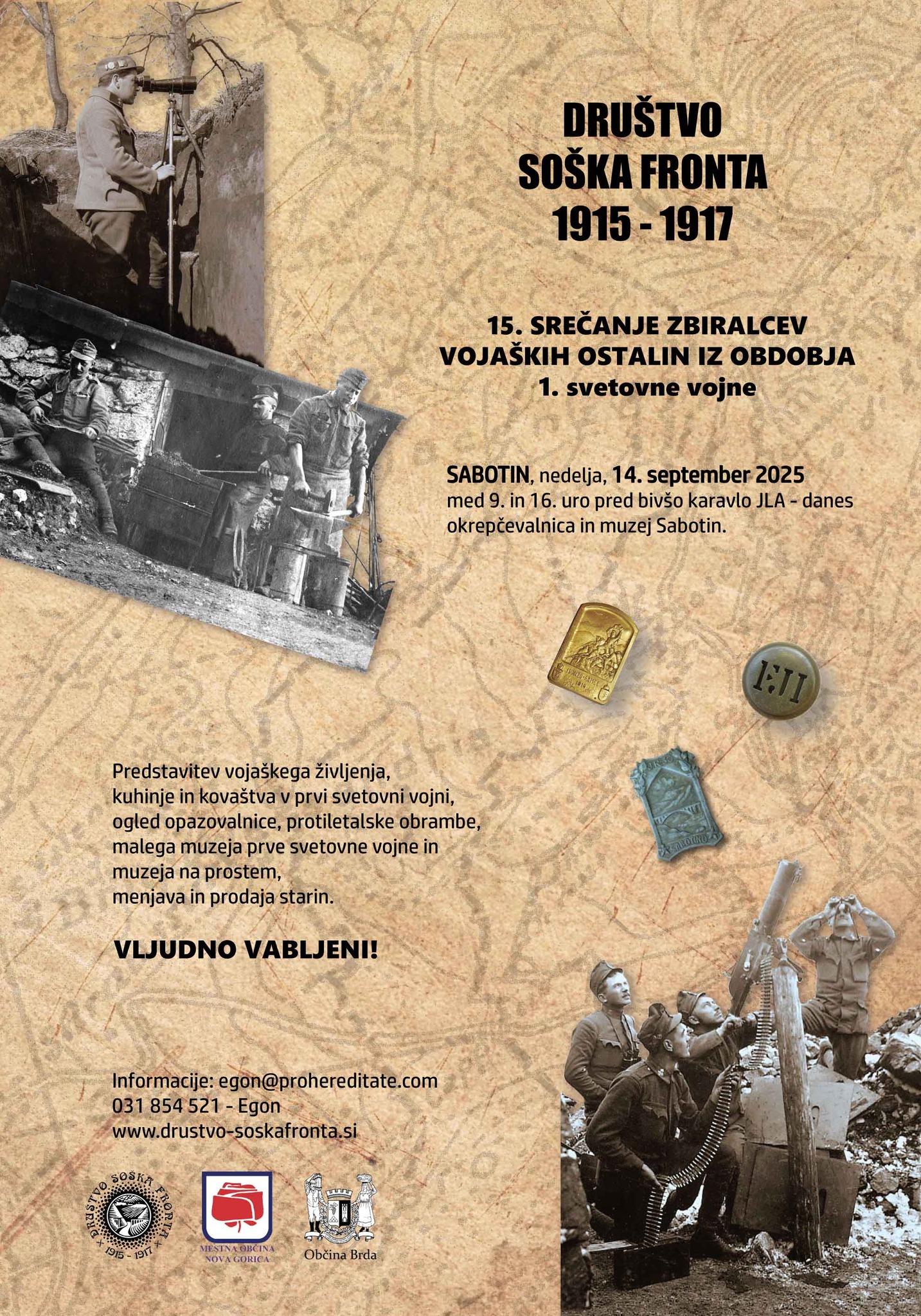 Mestna - Društvo Soška fronta 1915-1917 vabi na 15. srečanje zbiralcev ...