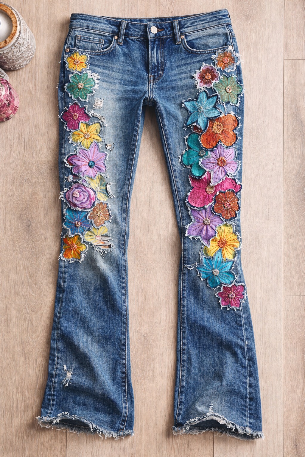 Reviving ripped denim with flower embroidery! Sashiko but with