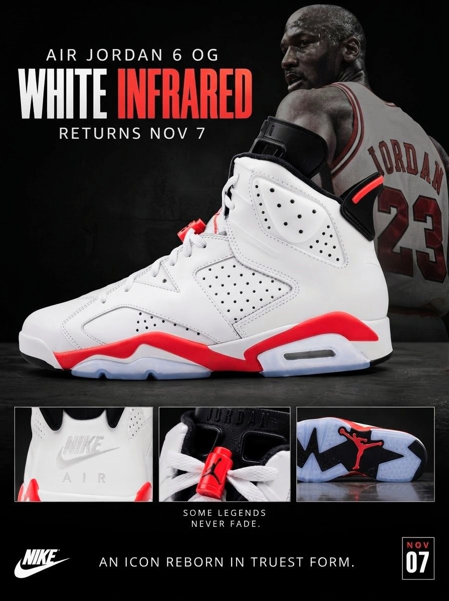 The Air Jordan 6 OG “White Infrared” set to return in 2026 Via