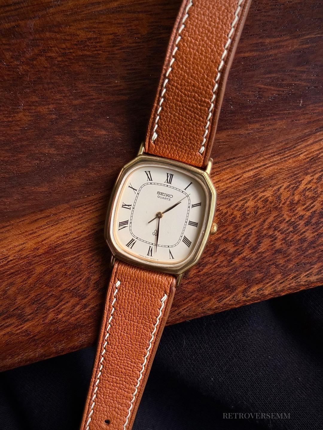 Vintage Seiko Chariot Roman Dial Gold Quartz watch for sale