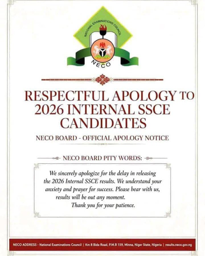NECO apologizes for delay in 2026 SSCE results release