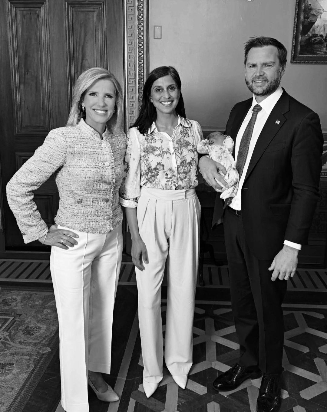 usha vance black dress US Second Lady has gone viral after responding to a New York Times fashion analysis that suggested her maternity outfit carried political symbolism. The discussion began after a Father's Day Medium / Silver