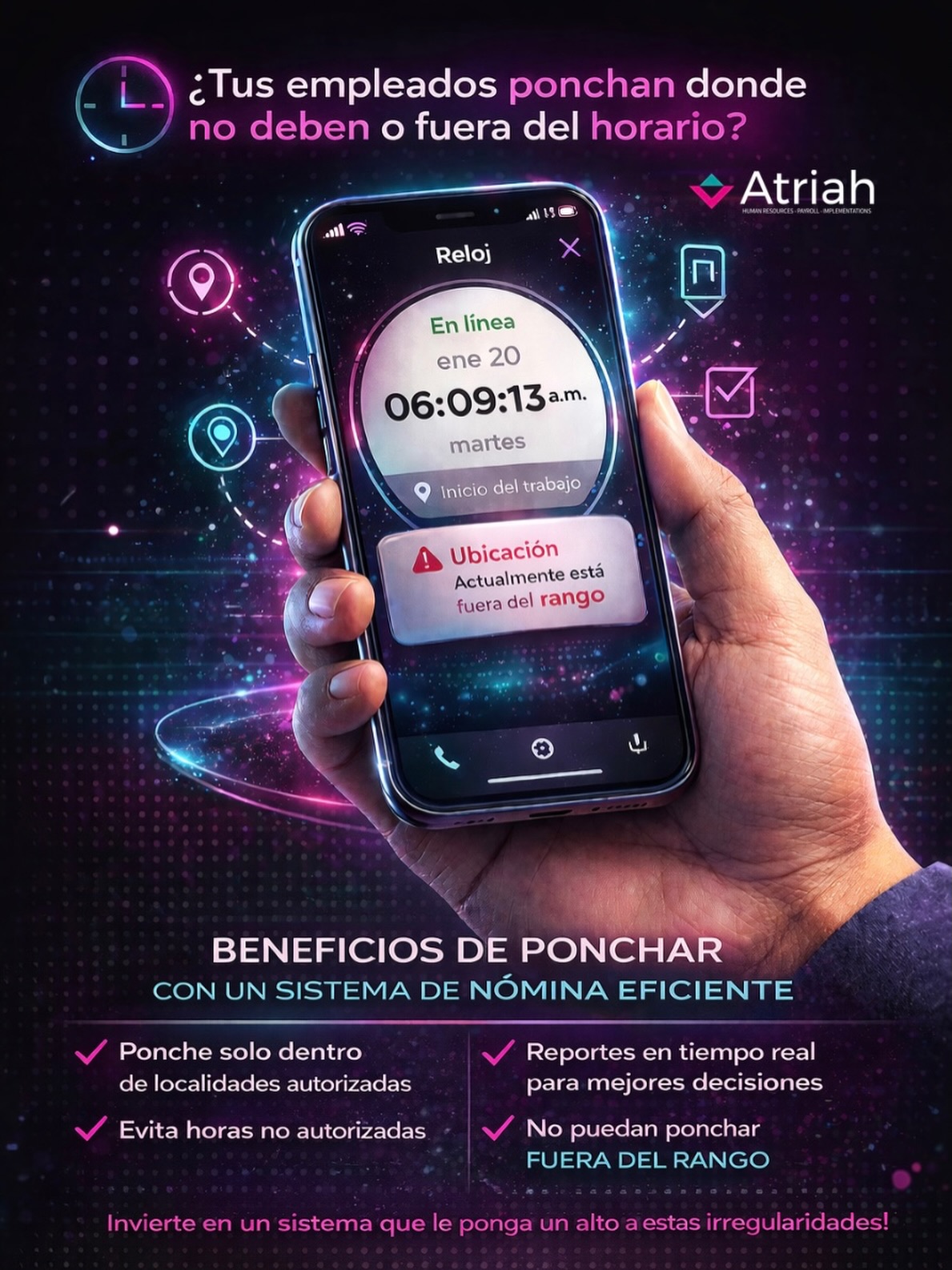 Atriah - 📍⏰ Cuando tu equipo poncha desde el celular,... | Facebook