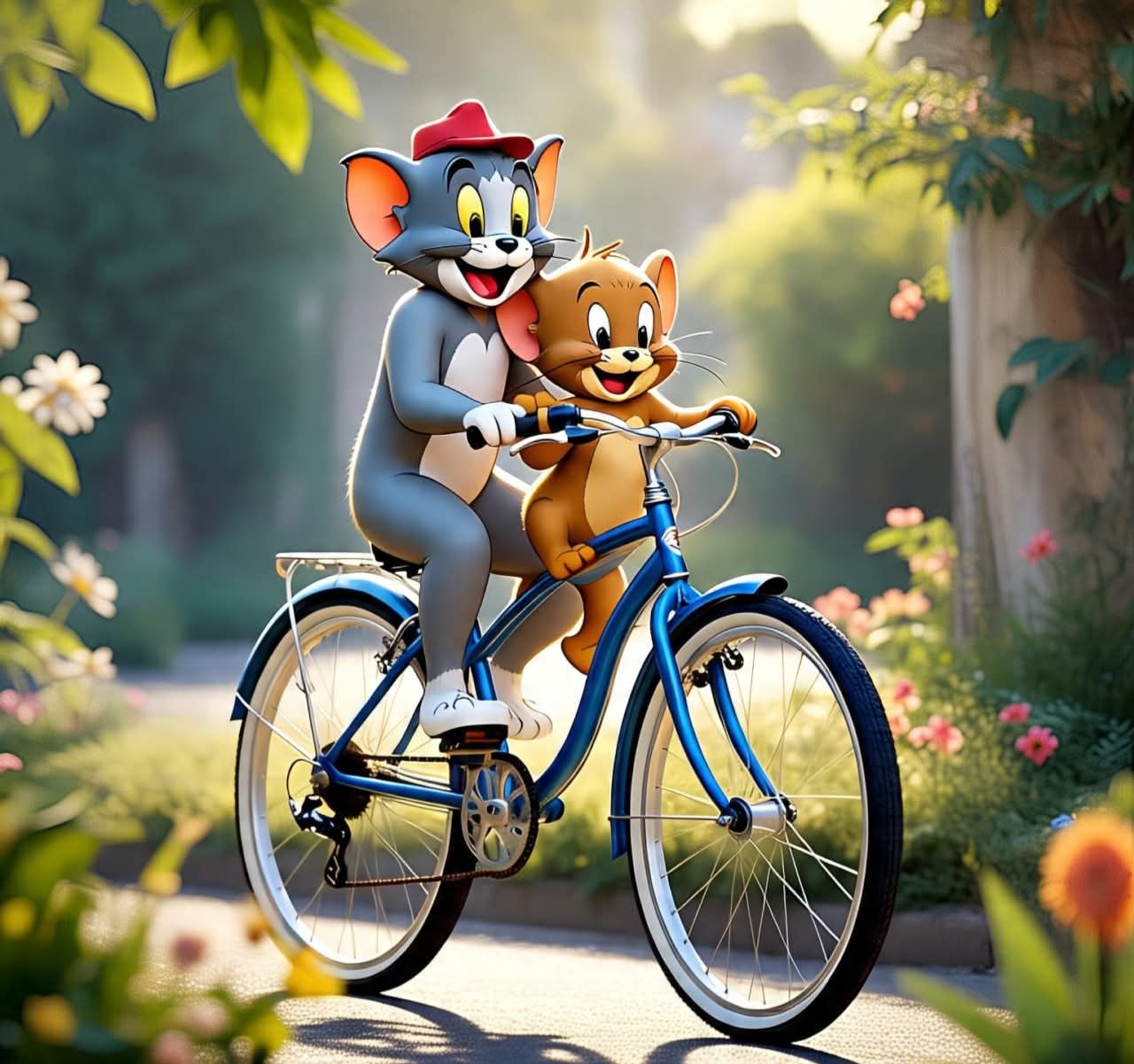 Sharing sunshine and smiles! 🌻 So adorable to see Tom and Jerry