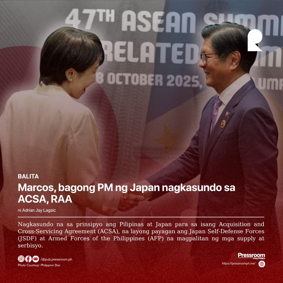 Pressroom - BALITA | Marcos, bagong PM ng Japan nagkasundo sa ACSA, RAA ...