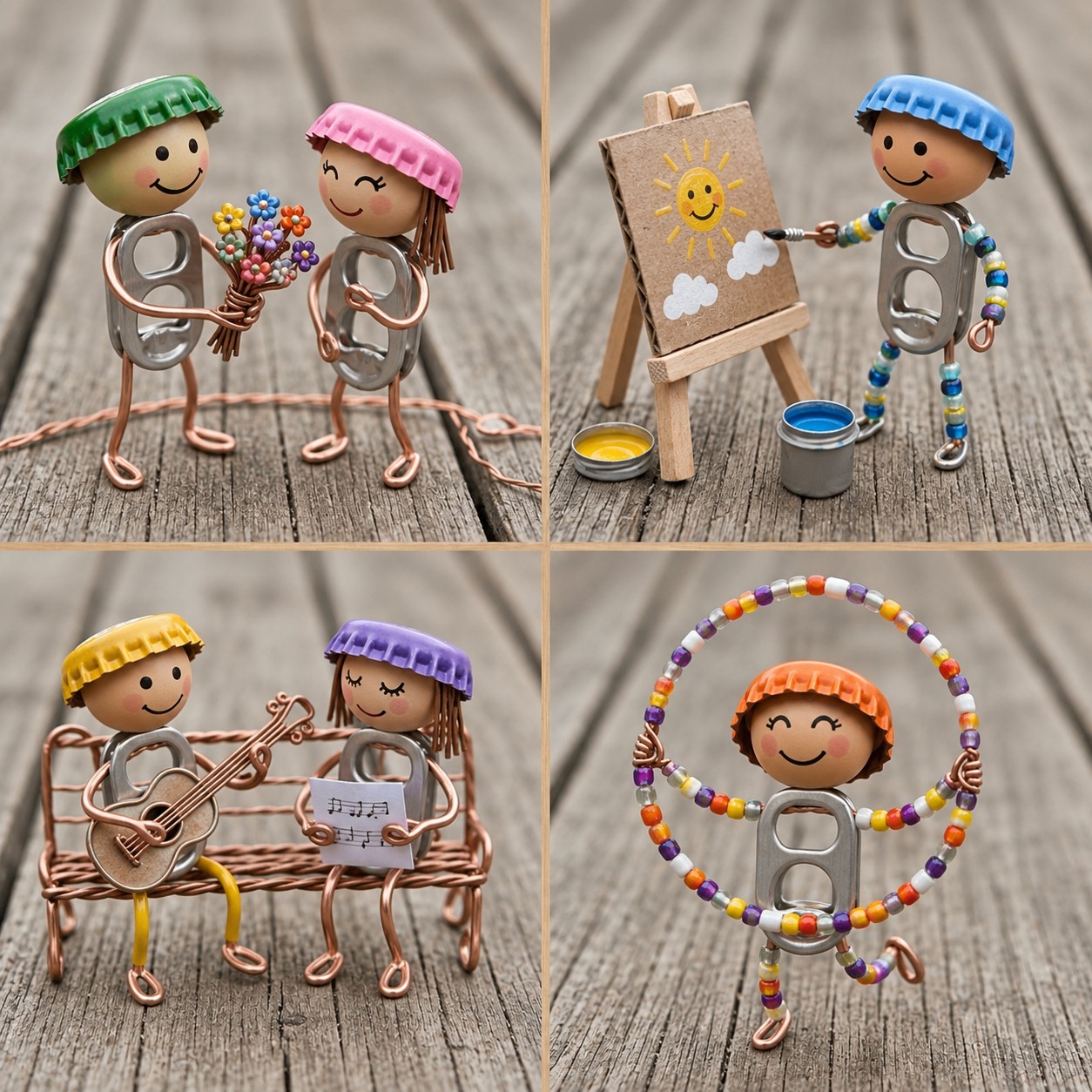 ハンドメイド ギターを弾く熊 コルク人形 茶耳 A musical woodland-inspired craft collection features singing cats