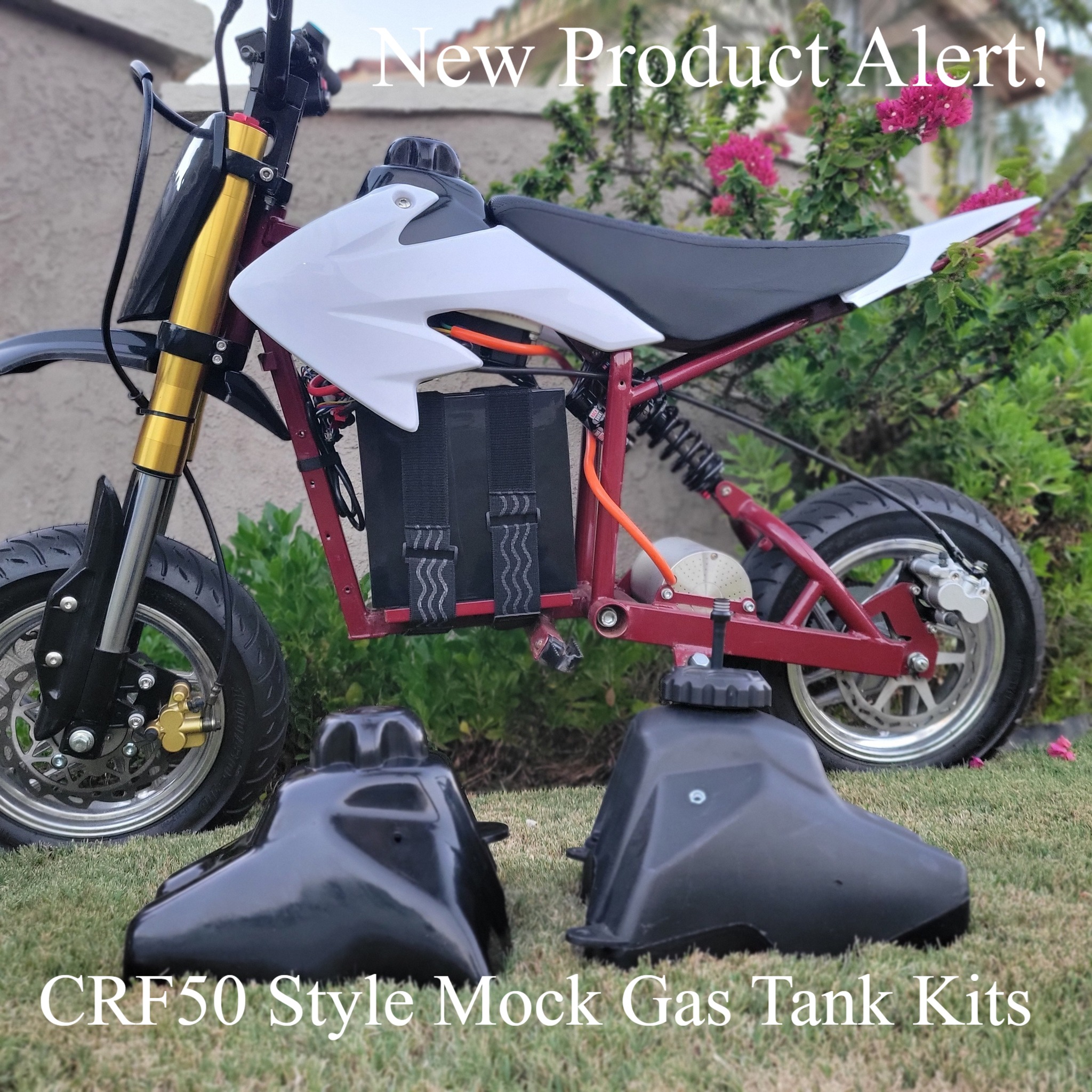 Pymoto's custom CRF50 style mock gas tanks for Razor MX500 and MX650