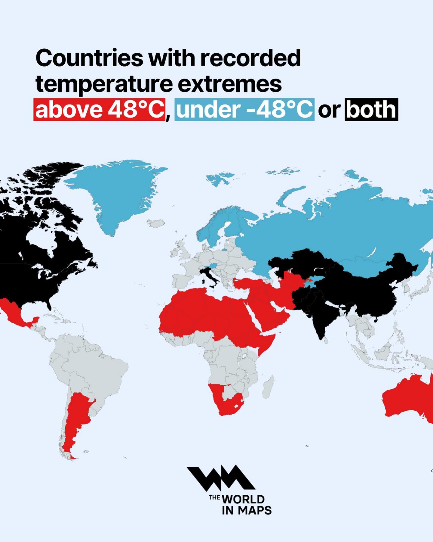 Maps - Brrr, it's hot AND cold in these countries! 🥶🔥 This map shows ...