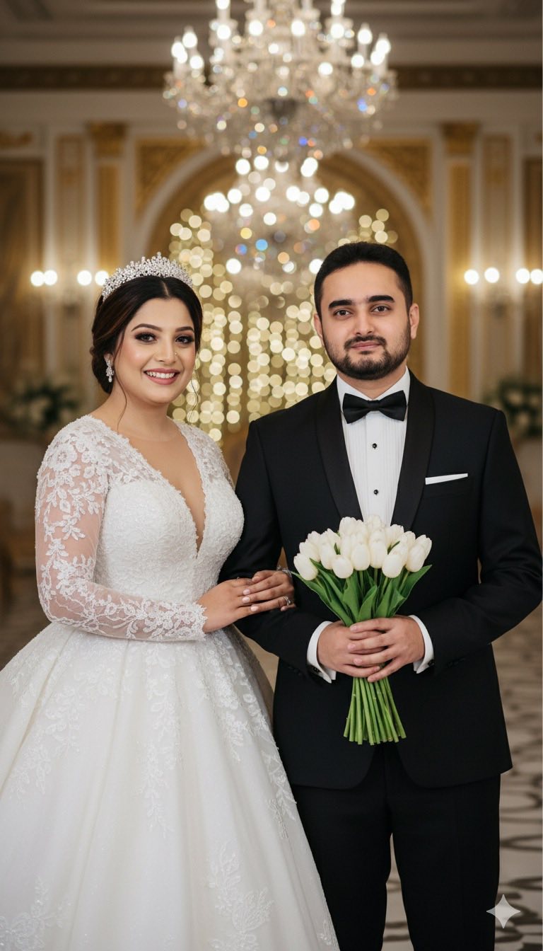 Ebteda - A realistic pre-wedding portrait of a couple in a romantic ...