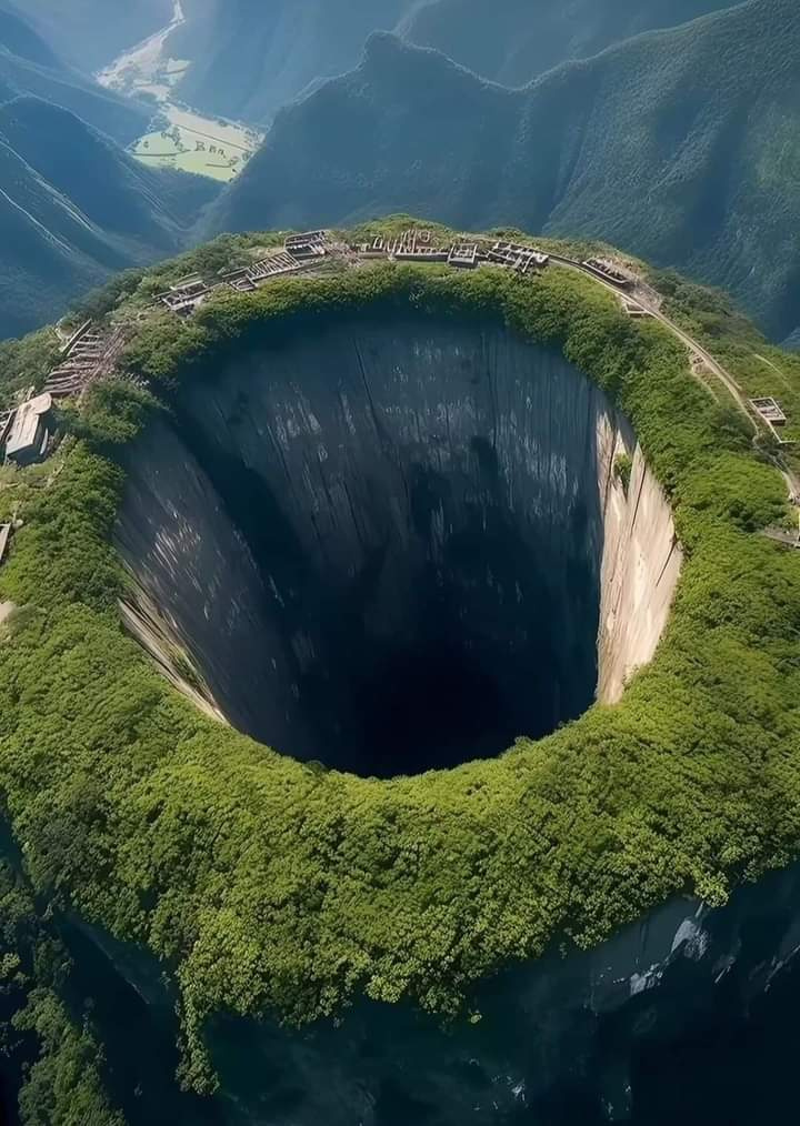 This is the world's deepest sinkhole. Xiaozhai Tiankeng in China
