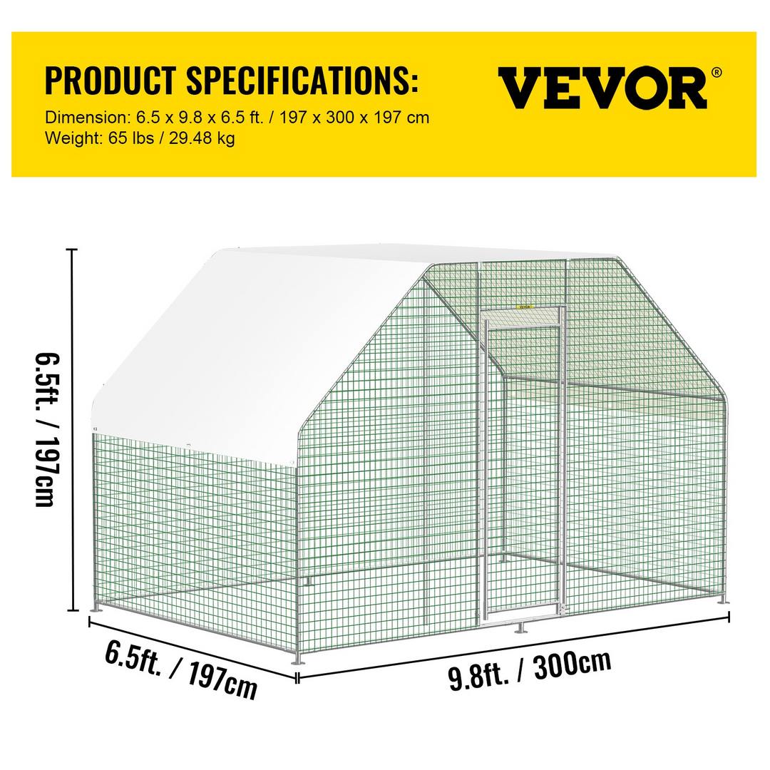 Huge 19.7ft Walk-In Chicken Coop For Backyard - Heavy Duty Metal Pen With Waterproof Cover