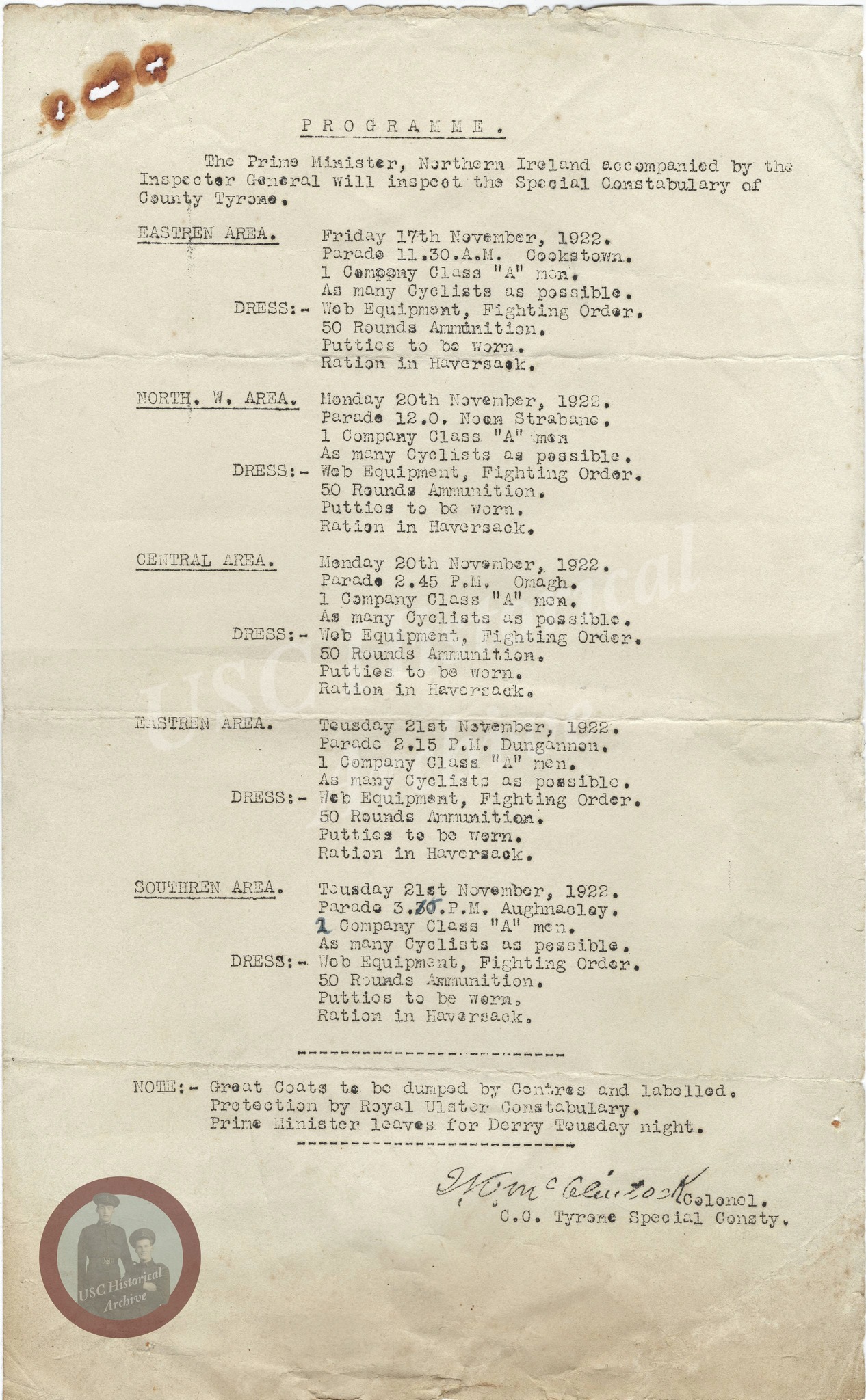 Ulster - Programme as laid out by the Tyrone County Commandant J. K ... - And Is Laid Out As Follows