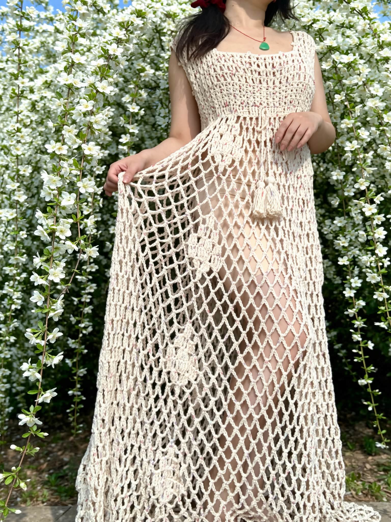 how much yarn for crochet maxi dress Ariel Ombre Mermaid  TxC Clothing Crafted from a beige crochet base with gold sparkle detailing How Much Yarn Do I