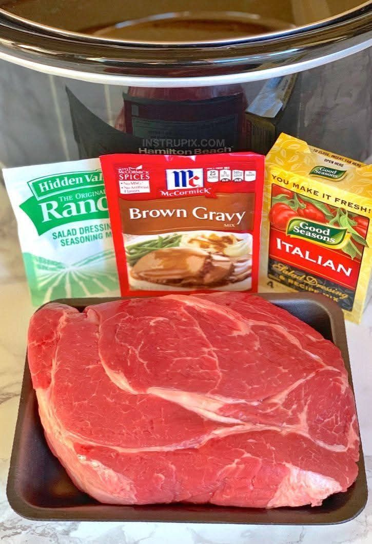 Slow Cooker Pot Roast Recipe with Italian Dressing, Ranch, and Brown Gravy Mix