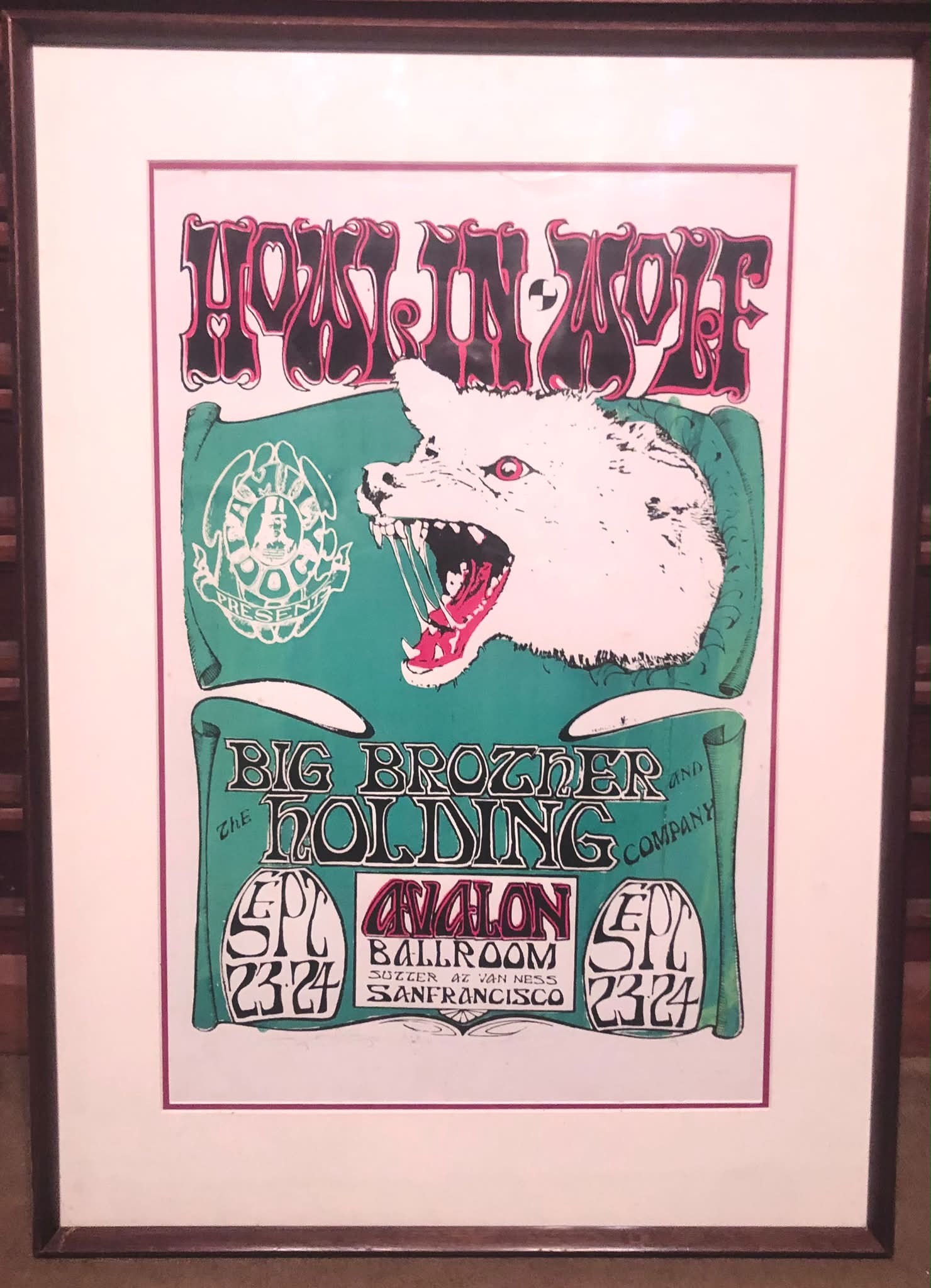 Rare 1966 Howl'in Wolf concert poster by Stanley Mouse and Alton