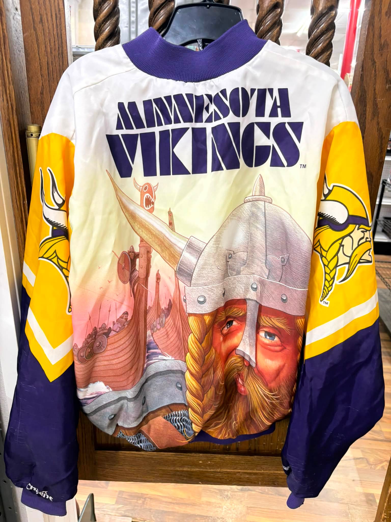 Vintage 90s Minnesota Vikings AOP chalk line jacket for sale