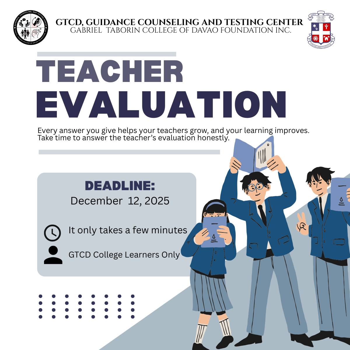 𝐈𝐍𝐒𝐓𝐑𝐔𝐂𝐓𝐈𝐎𝐍𝐒... - GTCD Guidance, Counseling and Testing Center | Facebook