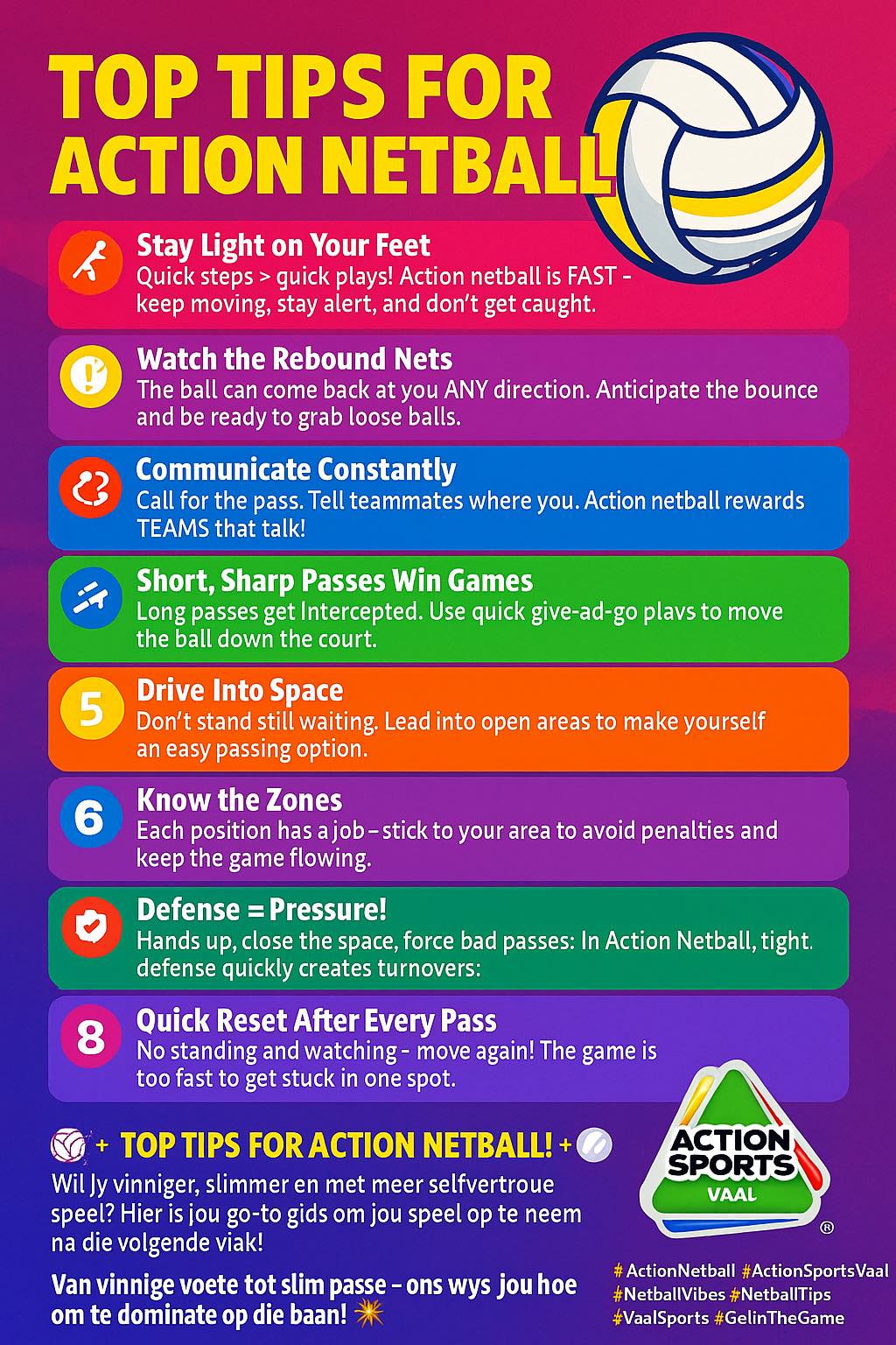 🏐 TOP TIPS FOR ACTION NETBALL! 🏐... - Vaal Action Sports | Facebook