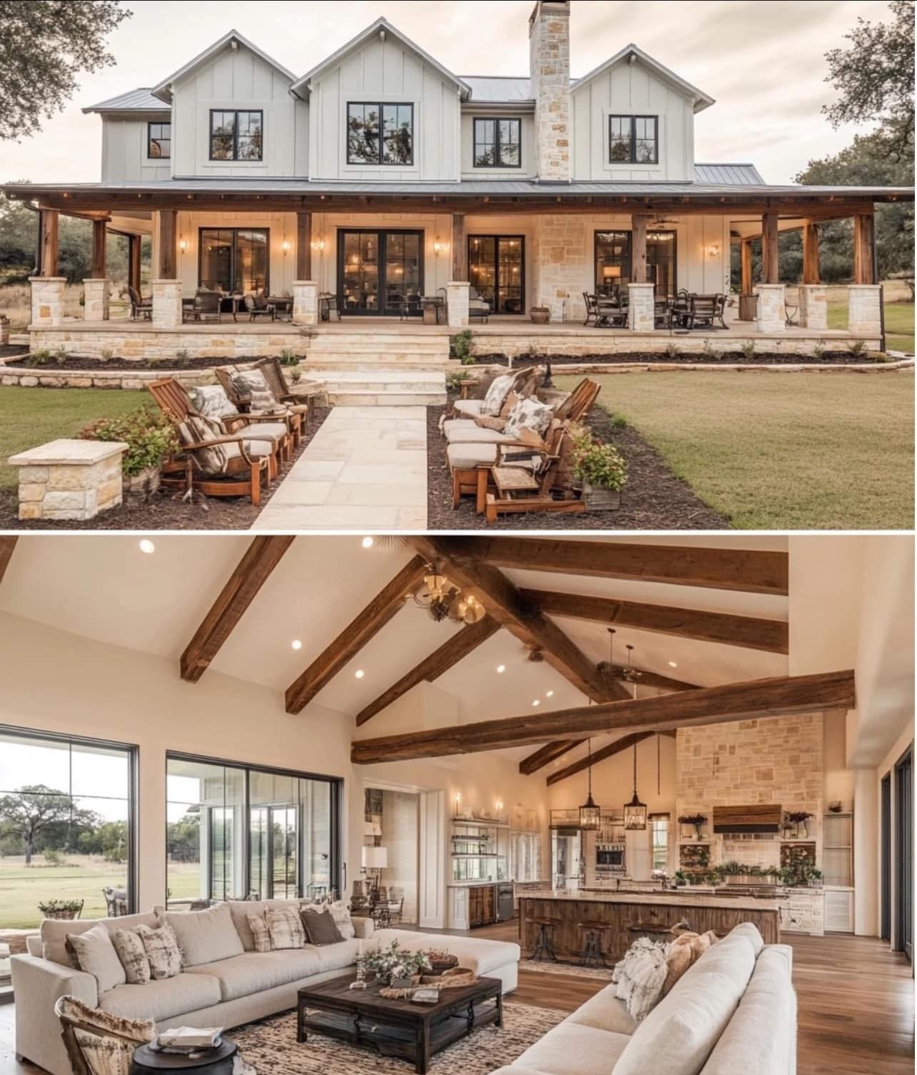 Farmhouse - This modern farmhouse with wraparound porch and outdoor ...