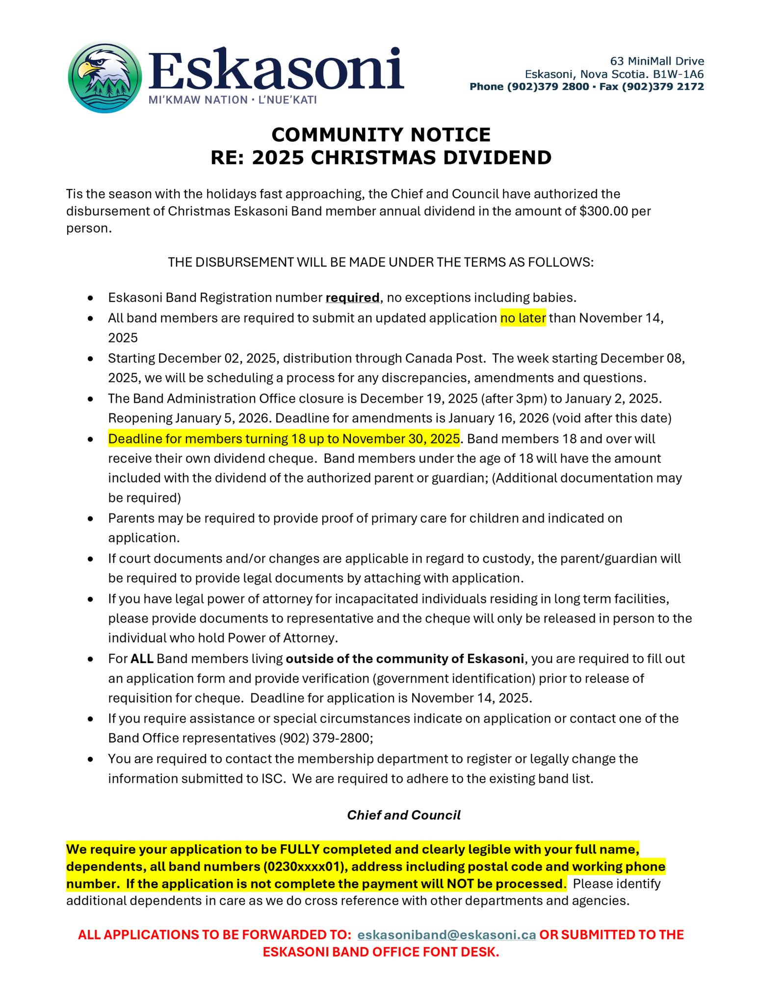 Eskasoni - 🎄 2025 Christmas Dividend Applications NOW OPEN 🎄 We are ...