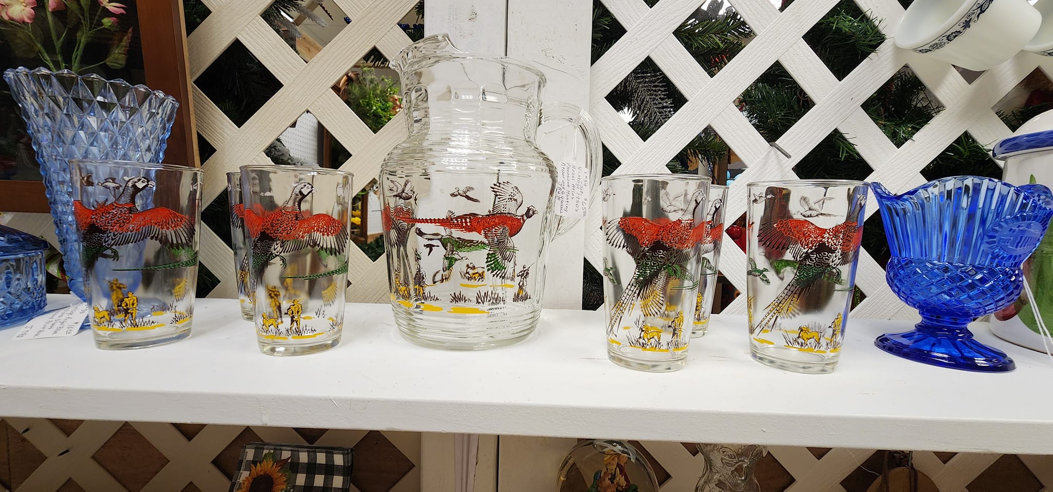 1950s Hazel Atlas pheasant hunting picture and glass set $65