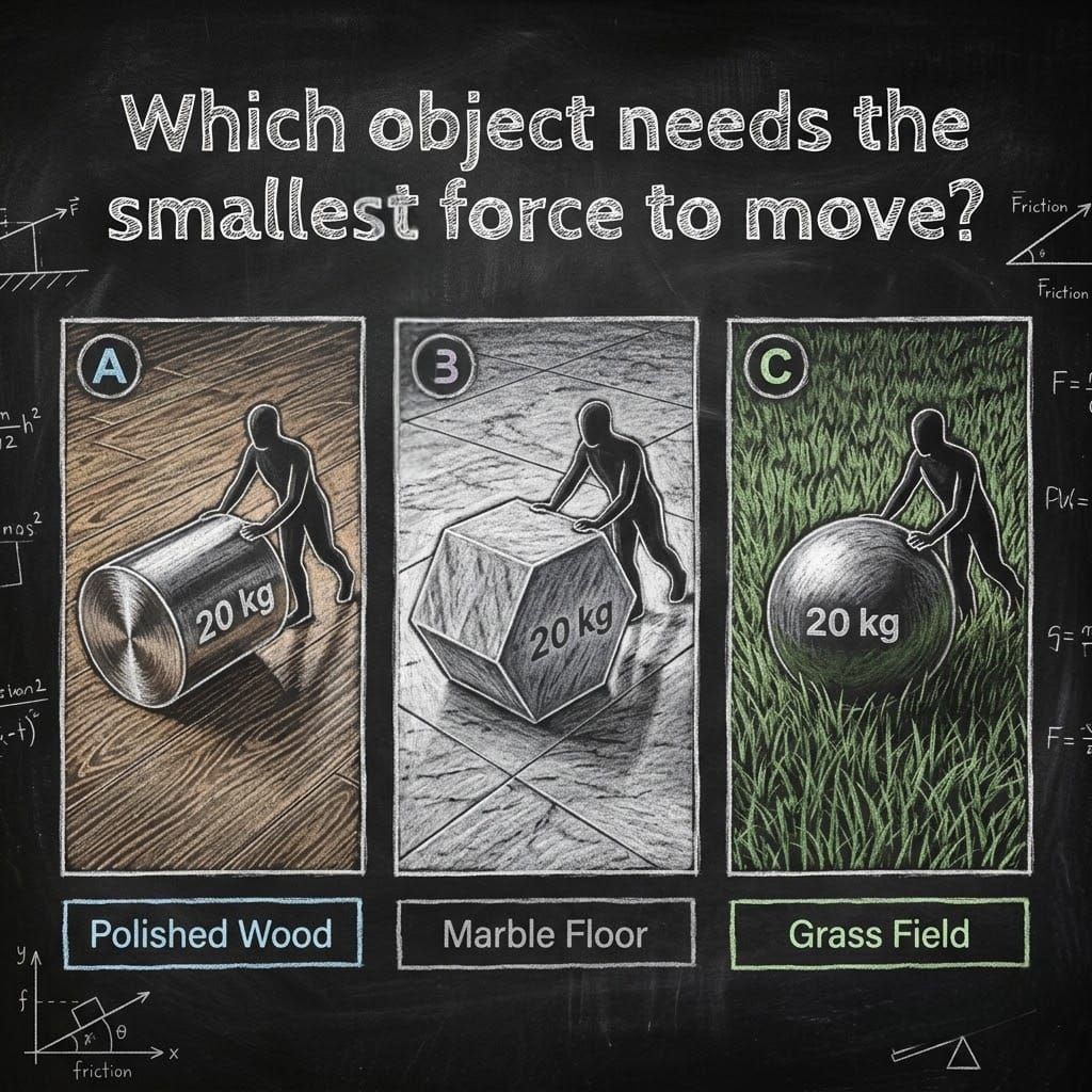 Which 20kg object requires the least force to move?