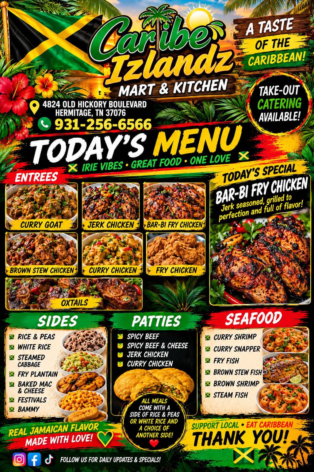 Caribe Izlandz Mart & Kitchen's Daily Jamaican Menu | Hermitage, TN