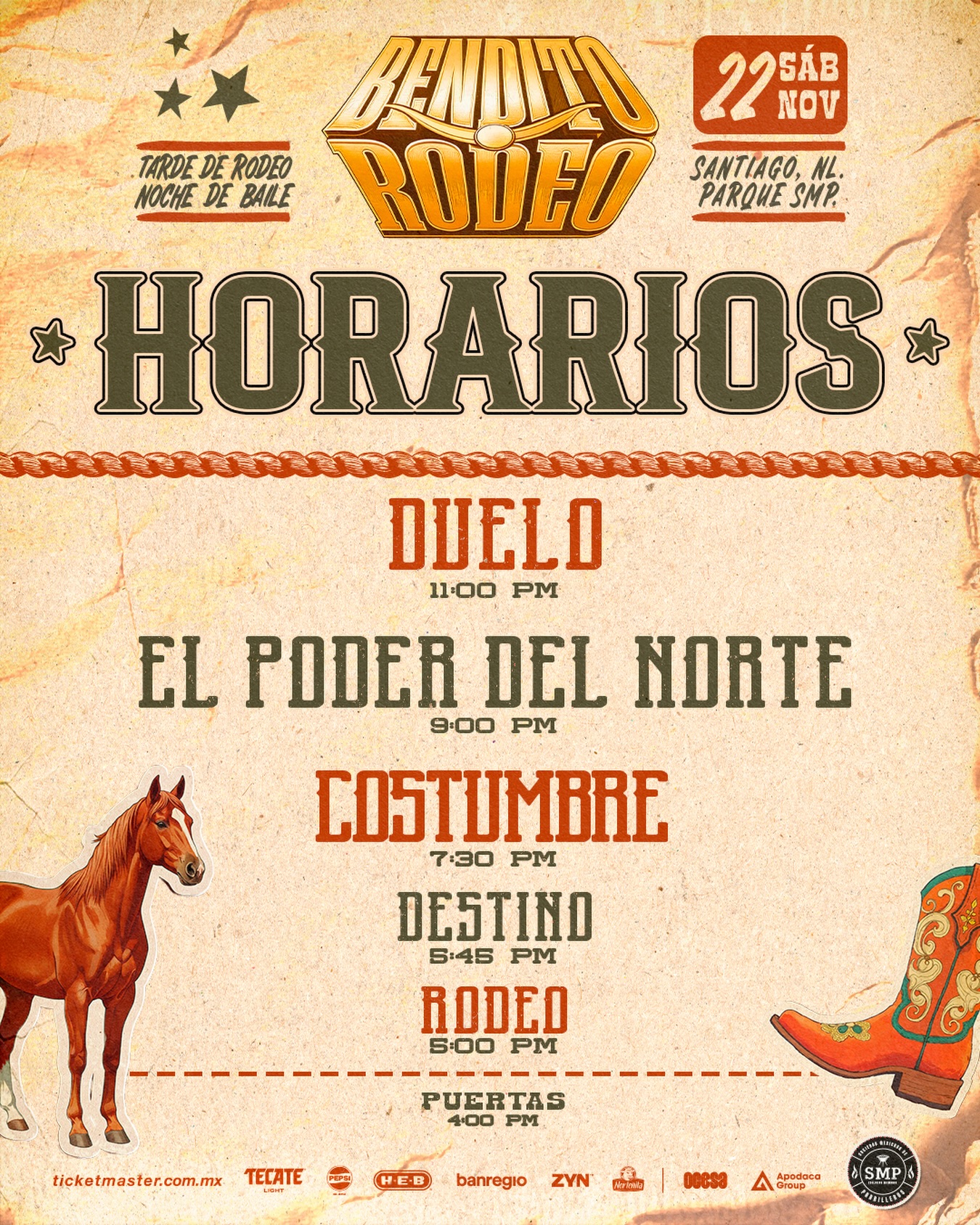 Bendito - Horarios oficiales para este 22 de noviembre #BenditoRodeo 🗓️ ...