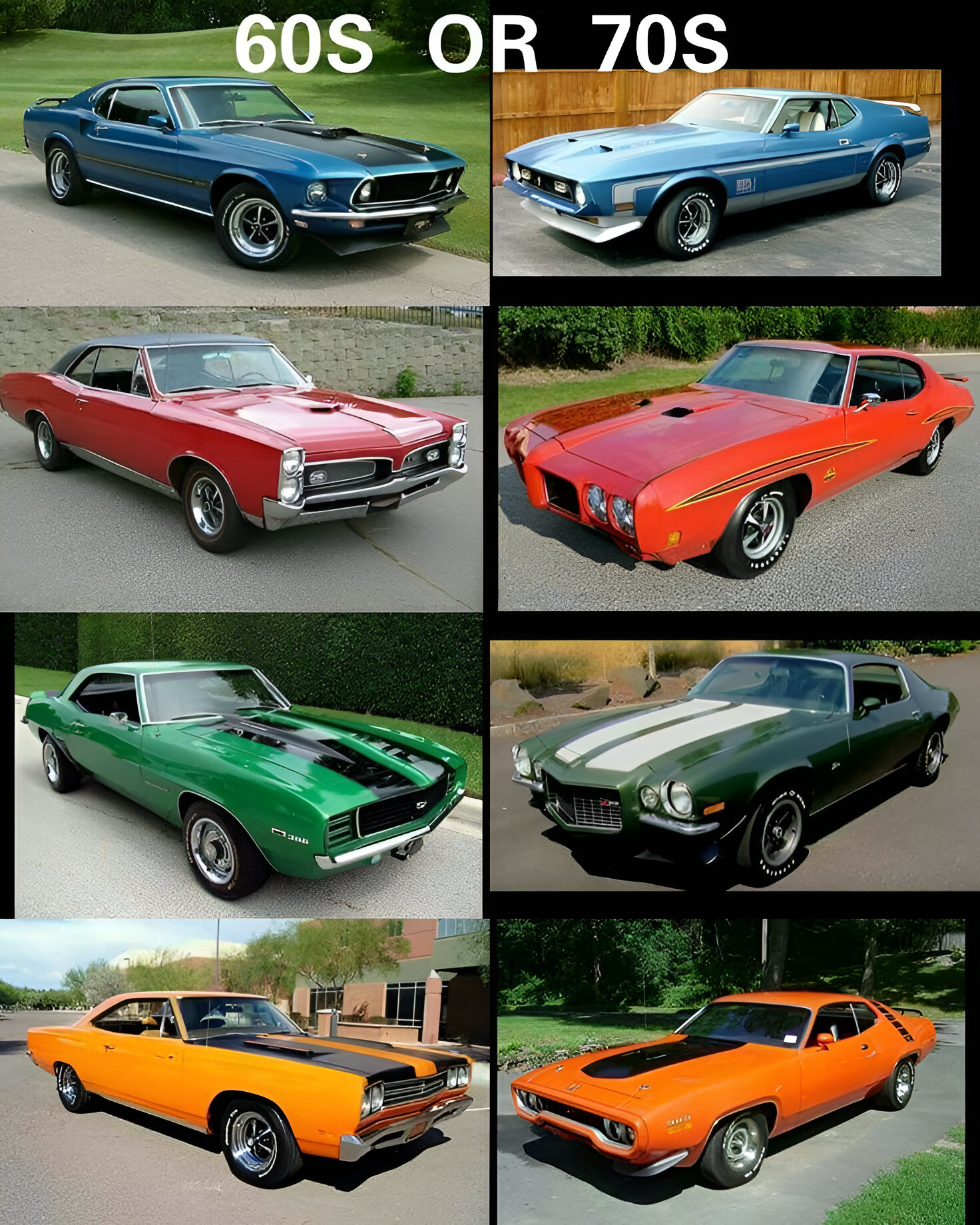 Classic American muscle cars from the 1960s and 1970s