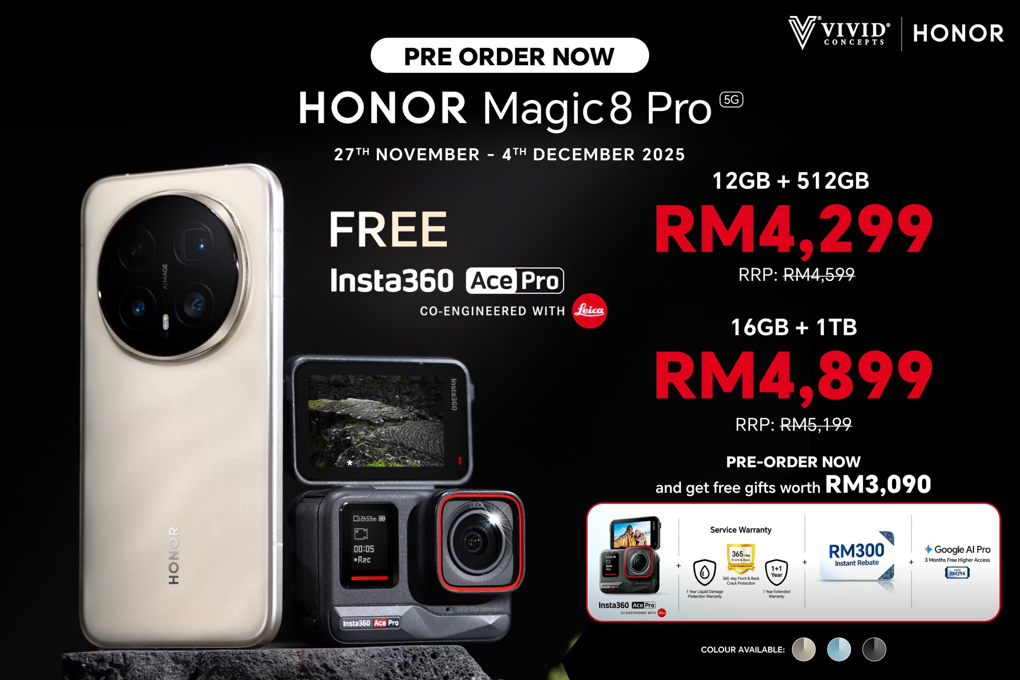 HONOR Magic8 Pro 12GB + 512GB - RM4599 16GB + 1TB - RM5199