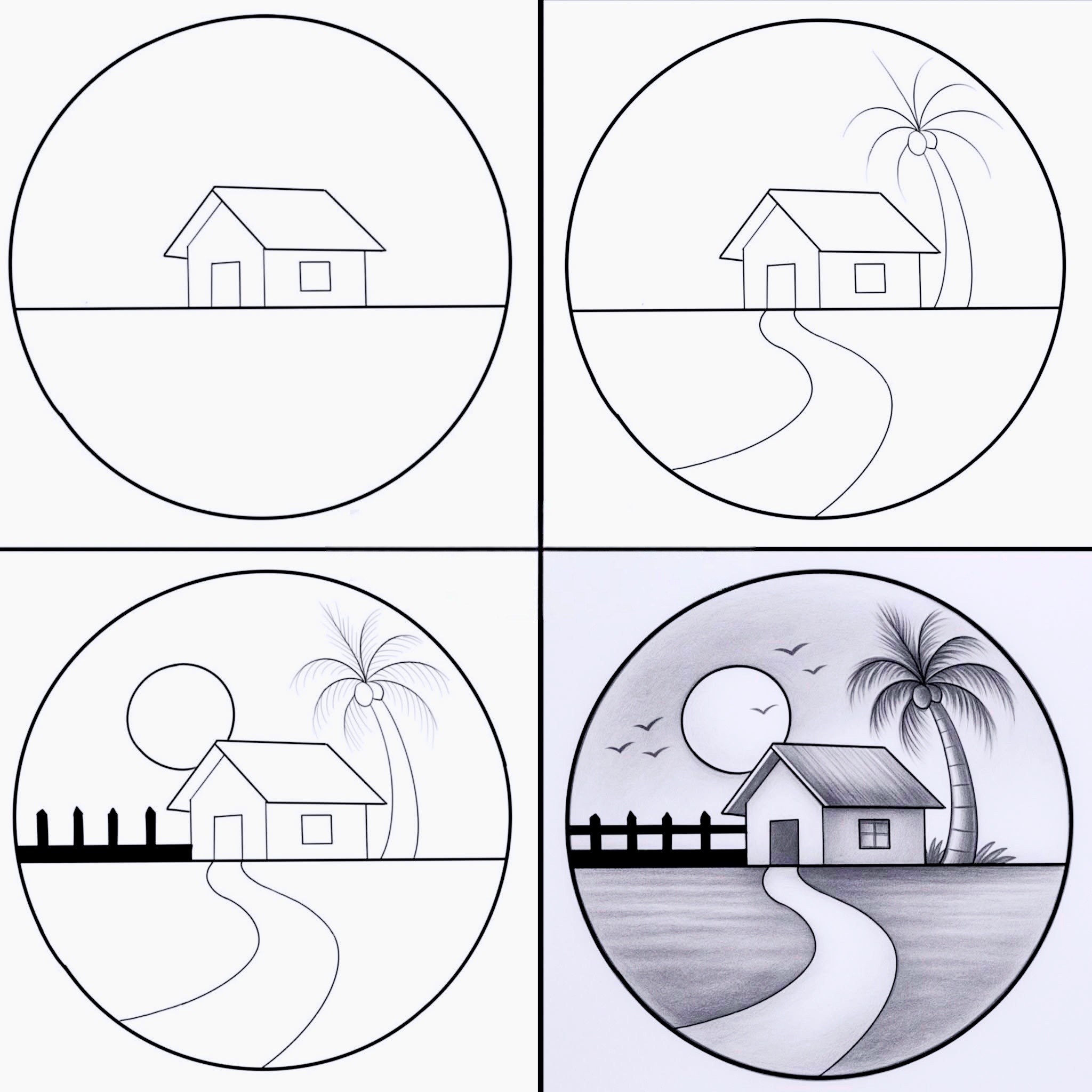 Drawings for kids easy | How to draw beautiful nature scenery step by ...
