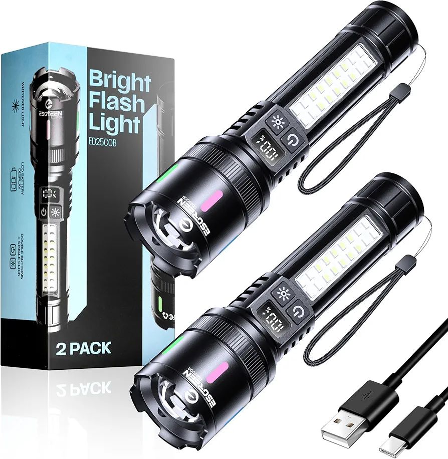 Esgreen Rechargeable Flashlight - 10000 Lumens, USB C Charging, Adjustable Focus, 3280ft Range, Long Lasting 10H