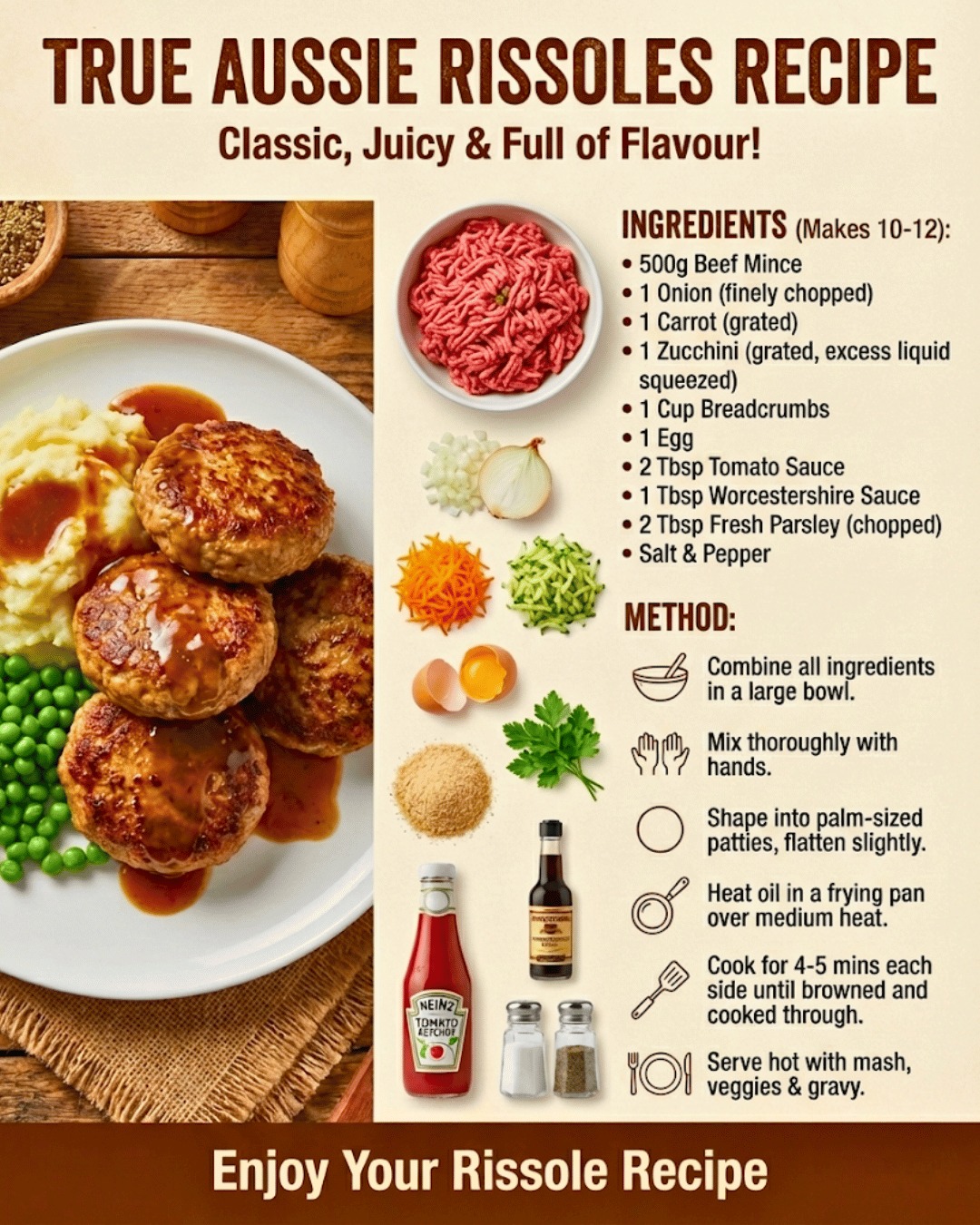 Easy - Classic Aussie rissoles made with juicy beef 🥩 savoury onion 🧅 ...