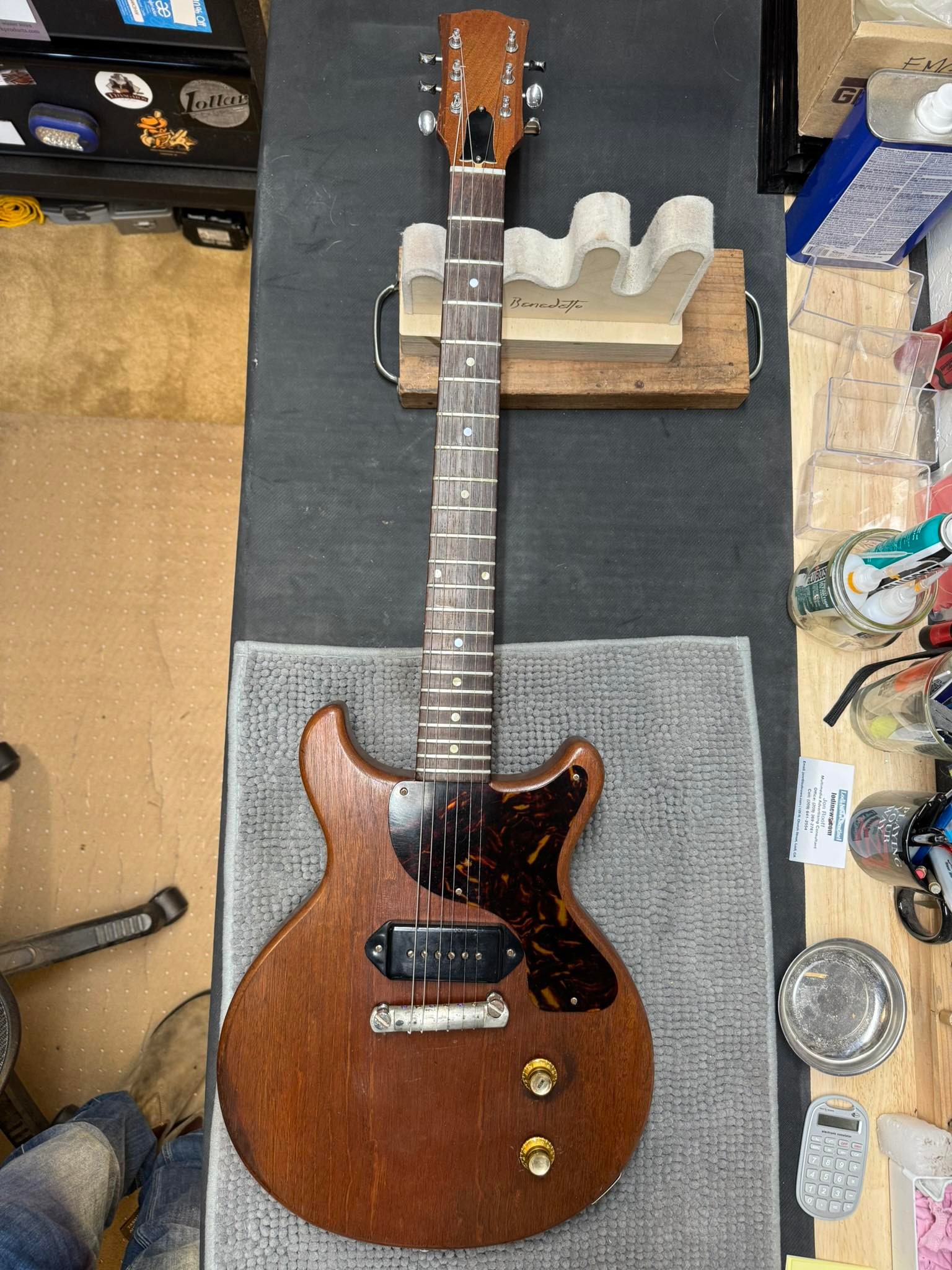 Restored 1958 Les Paul Junior double cut guitar from Matsumoku factory